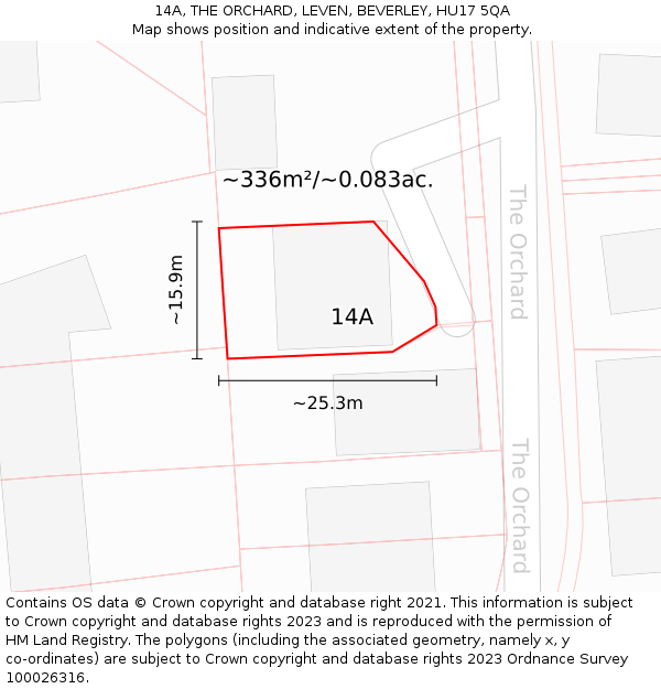 14A, THE ORCHARD, LEVEN, BEVERLEY, HU17 5QA: Plot and title map