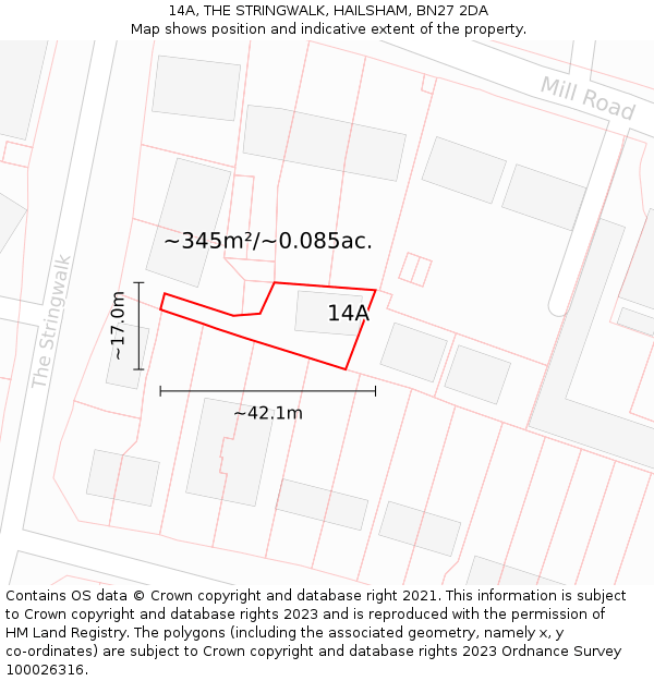14A, THE STRINGWALK, HAILSHAM, BN27 2DA: Plot and title map