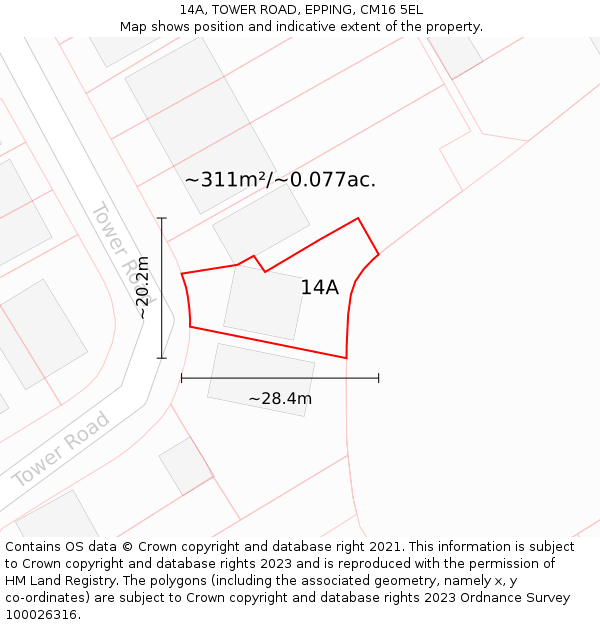 14A, TOWER ROAD, EPPING, CM16 5EL: Plot and title map