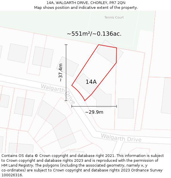 14A, WALGARTH DRIVE, CHORLEY, PR7 2QN: Plot and title map