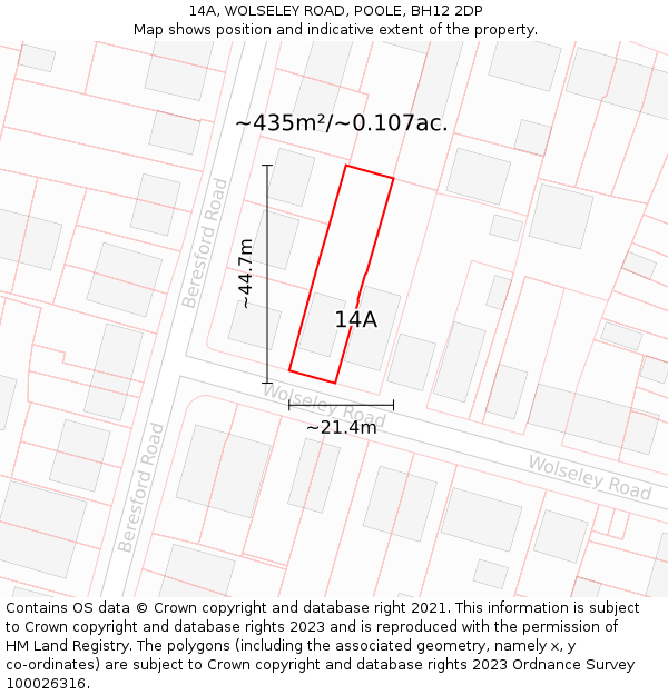 14A, WOLSELEY ROAD, POOLE, BH12 2DP: Plot and title map