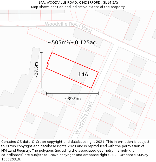 14A, WOODVILLE ROAD, CINDERFORD, GL14 2AY: Plot and title map