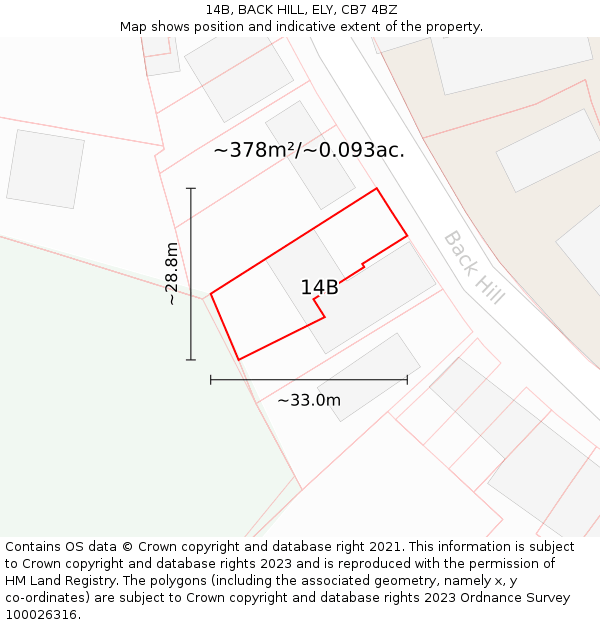 14B, BACK HILL, ELY, CB7 4BZ: Plot and title map