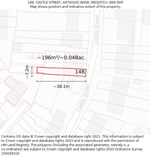 14B, CASTLE STREET, ASTWOOD BANK, REDDITCH, B96 6DP: Plot and title map