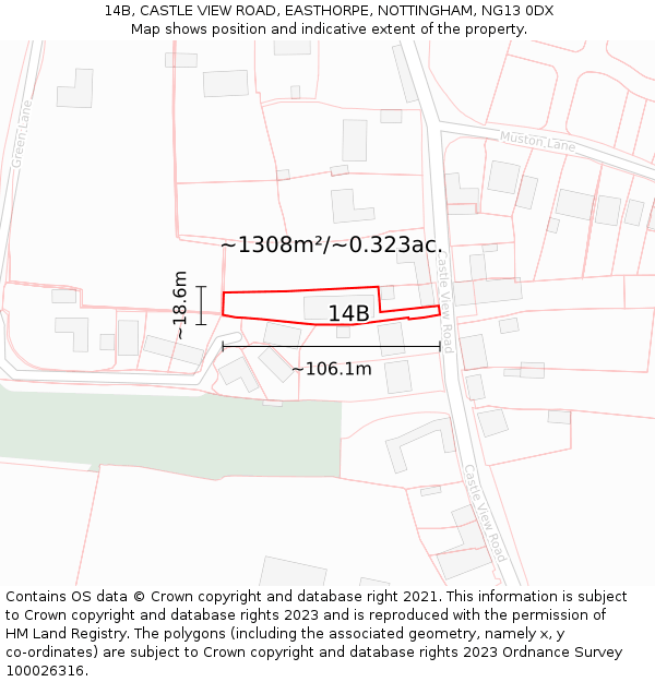 14B, CASTLE VIEW ROAD, EASTHORPE, NOTTINGHAM, NG13 0DX: Plot and title map