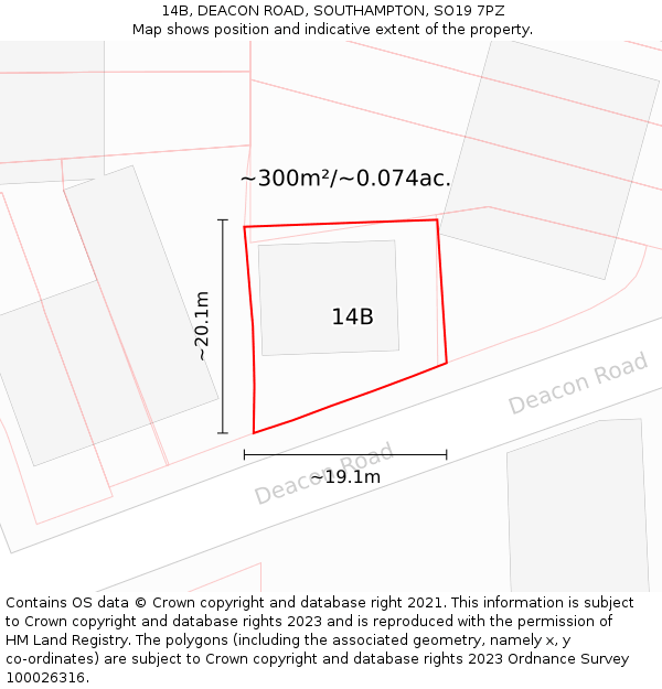 14B, DEACON ROAD, SOUTHAMPTON, SO19 7PZ: Plot and title map