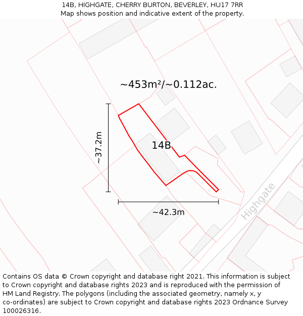 14B, HIGHGATE, CHERRY BURTON, BEVERLEY, HU17 7RR: Plot and title map