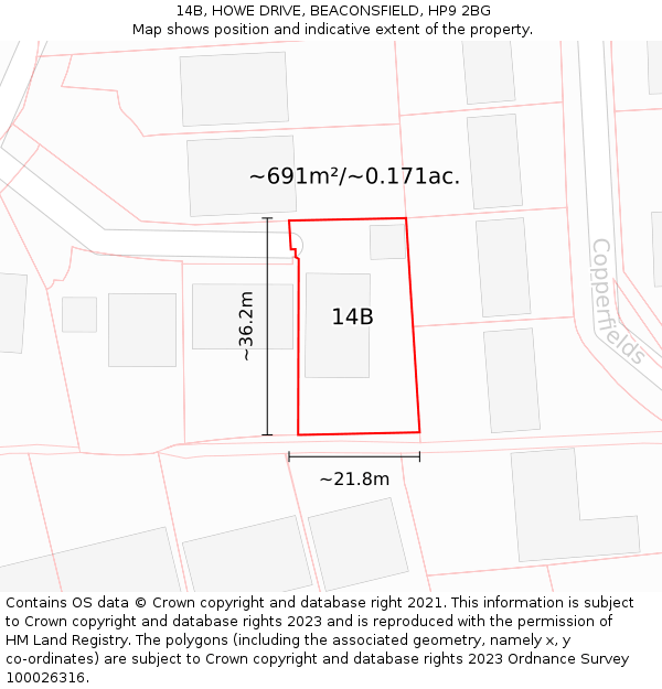14B, HOWE DRIVE, BEACONSFIELD, HP9 2BG: Plot and title map