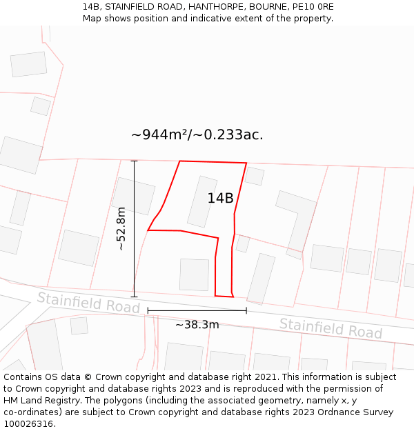 14B, STAINFIELD ROAD, HANTHORPE, BOURNE, PE10 0RE: Plot and title map