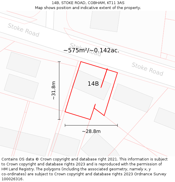 14B, STOKE ROAD, COBHAM, KT11 3AS: Plot and title map