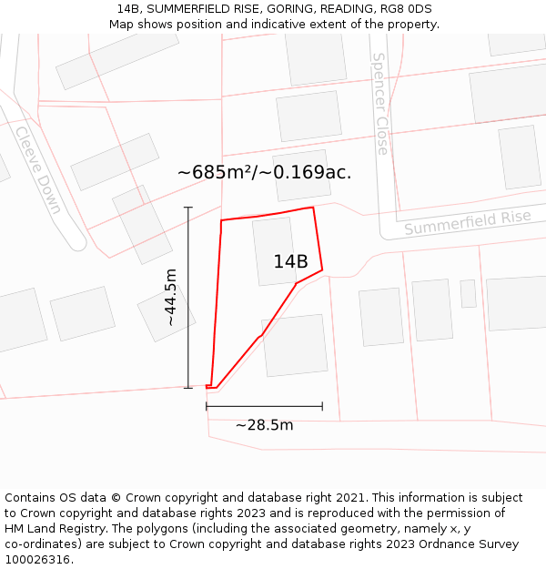 14B, SUMMERFIELD RISE, GORING, READING, RG8 0DS: Plot and title map