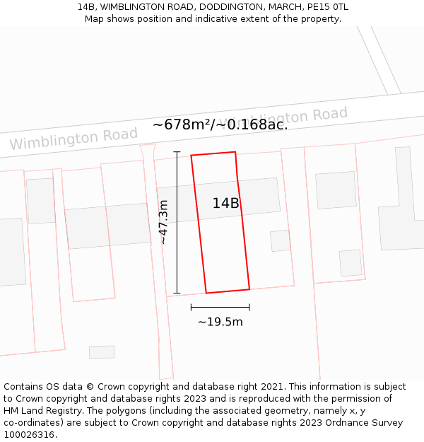 14B, WIMBLINGTON ROAD, DODDINGTON, MARCH, PE15 0TL: Plot and title map