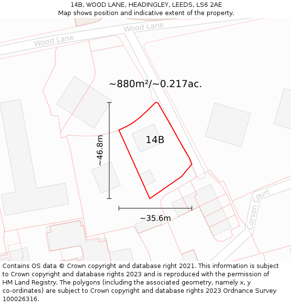 14B, WOOD LANE, HEADINGLEY, LEEDS, LS6 2AE: Plot and title map