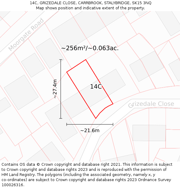 14C, GRIZEDALE CLOSE, CARRBROOK, STALYBRIDGE, SK15 3NQ: Plot and title map