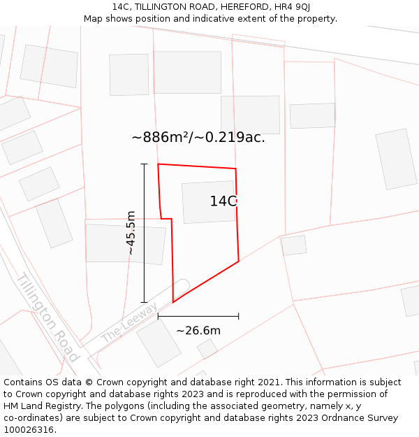14C, TILLINGTON ROAD, HEREFORD, HR4 9QJ: Plot and title map