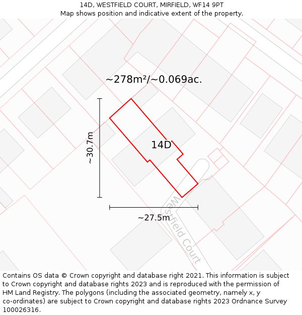 14D, WESTFIELD COURT, MIRFIELD, WF14 9PT: Plot and title map