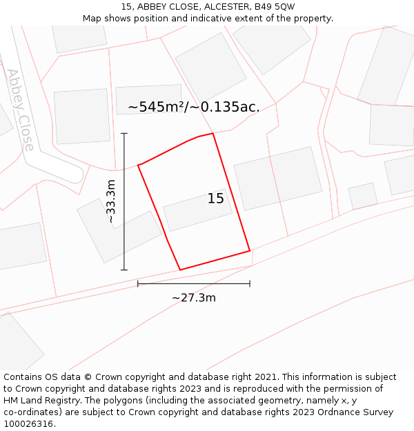 15, ABBEY CLOSE, ALCESTER, B49 5QW: Plot and title map