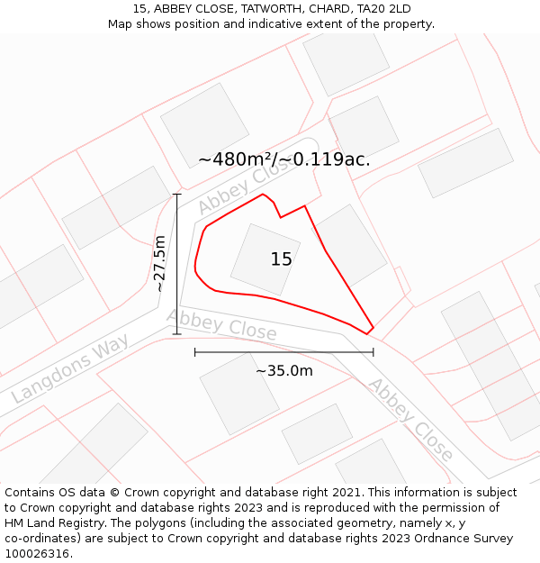 15, ABBEY CLOSE, TATWORTH, CHARD, TA20 2LD: Plot and title map