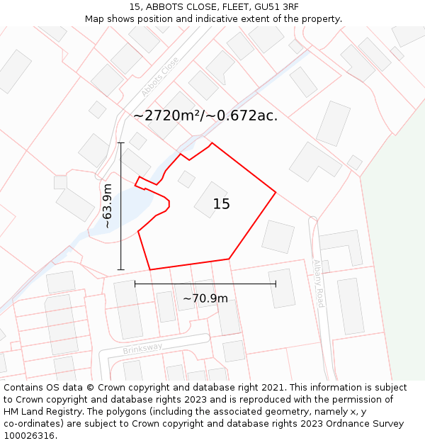 15, ABBOTS CLOSE, FLEET, GU51 3RF: Plot and title map