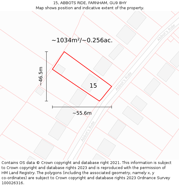 15, ABBOTS RIDE, FARNHAM, GU9 8HY: Plot and title map