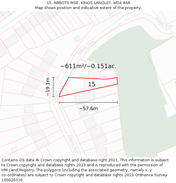15, ABBOTS RISE, KINGS LANGLEY, WD4 8AR: Plot and title map