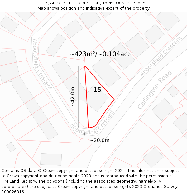 15, ABBOTSFIELD CRESCENT, TAVISTOCK, PL19 8EY: Plot and title map