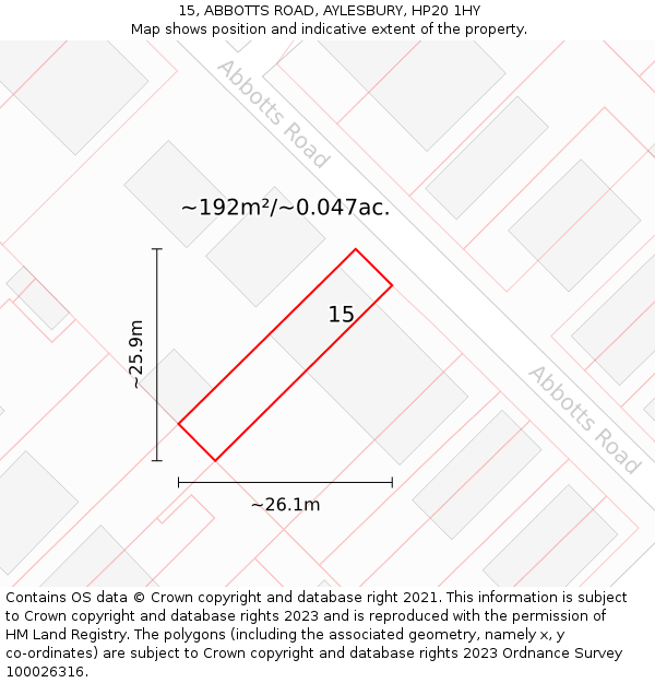 15, ABBOTTS ROAD, AYLESBURY, HP20 1HY: Plot and title map