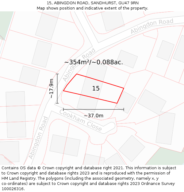 15, ABINGDON ROAD, SANDHURST, GU47 9RN: Plot and title map