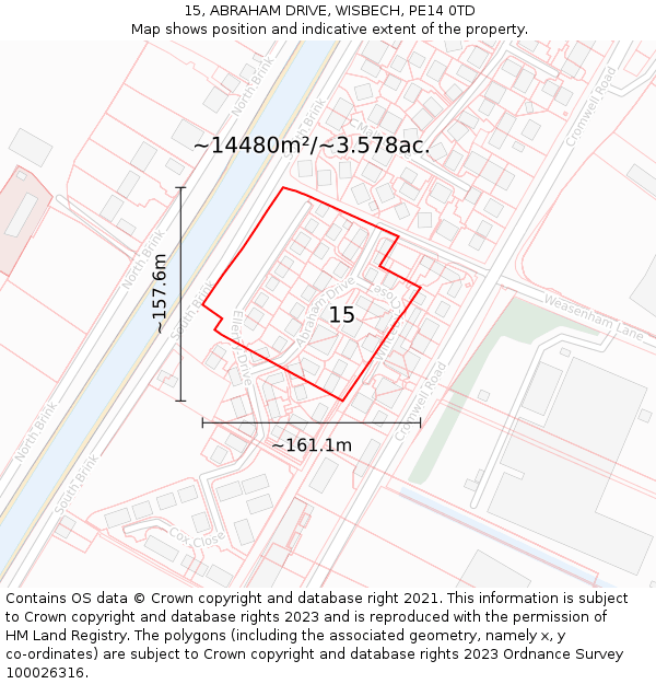 15, ABRAHAM DRIVE, WISBECH, PE14 0TD: Plot and title map