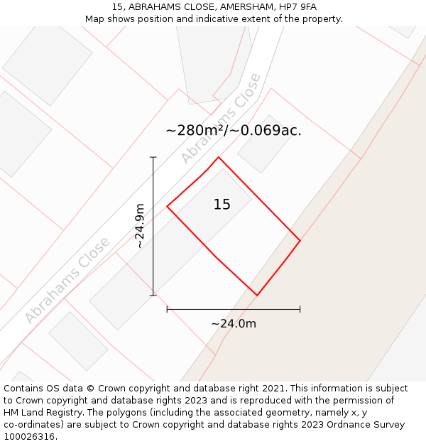 15, ABRAHAMS CLOSE, AMERSHAM, HP7 9FA: Plot and title map