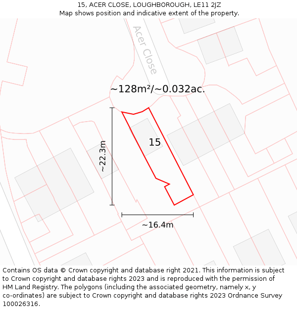 15, ACER CLOSE, LOUGHBOROUGH, LE11 2JZ: Plot and title map