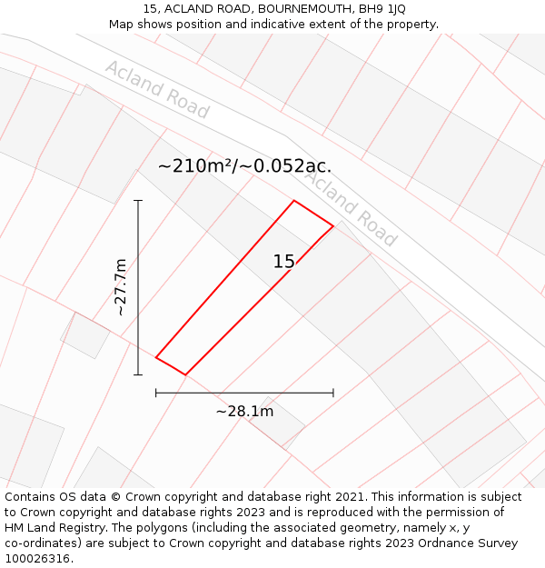 15, ACLAND ROAD, BOURNEMOUTH, BH9 1JQ: Plot and title map