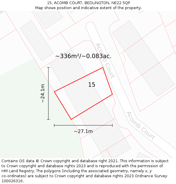 15, ACOMB COURT, BEDLINGTON, NE22 5QP: Plot and title map