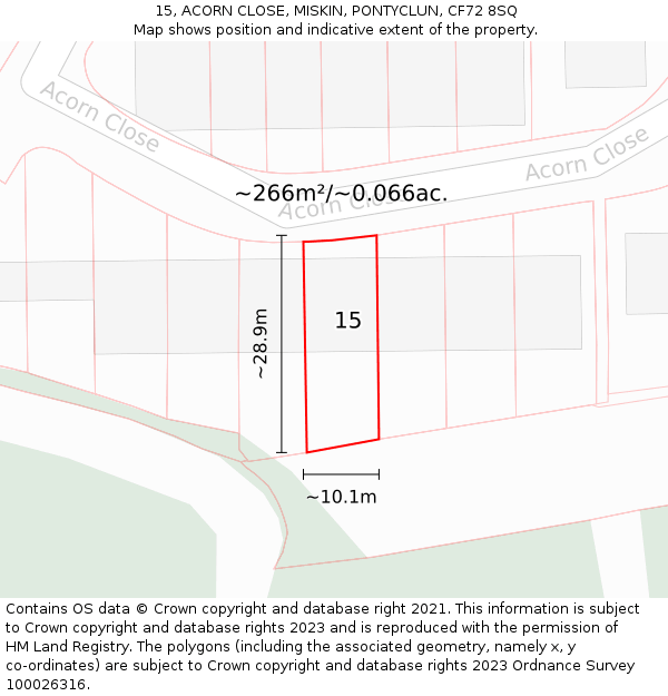 15, ACORN CLOSE, MISKIN, PONTYCLUN, CF72 8SQ: Plot and title map