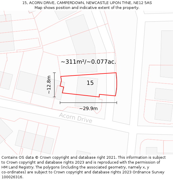 15, ACORN DRIVE, CAMPERDOWN, NEWCASTLE UPON TYNE, NE12 5AS: Plot and title map