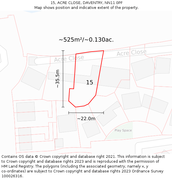 15, ACRE CLOSE, DAVENTRY, NN11 0PF: Plot and title map