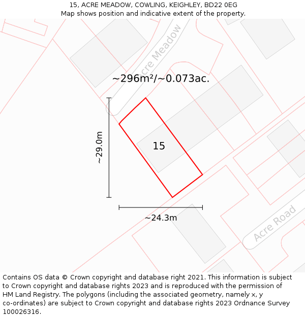 15, ACRE MEADOW, COWLING, KEIGHLEY, BD22 0EG: Plot and title map