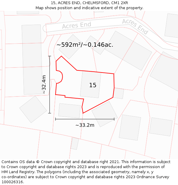 15, ACRES END, CHELMSFORD, CM1 2XR: Plot and title map