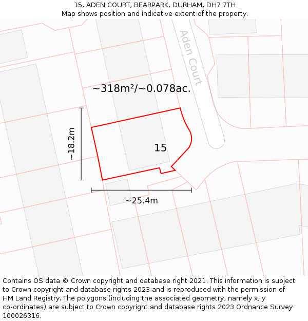 15, ADEN COURT, BEARPARK, DURHAM, DH7 7TH: Plot and title map