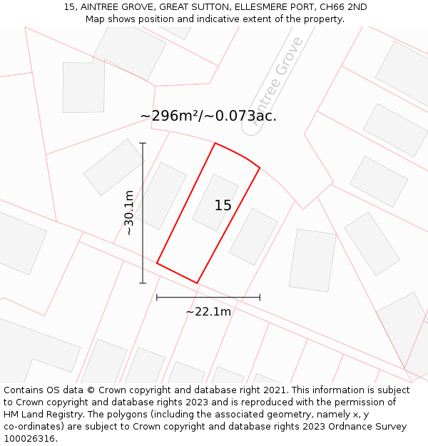 15, AINTREE GROVE, GREAT SUTTON, ELLESMERE PORT, CH66 2ND: Plot and title map