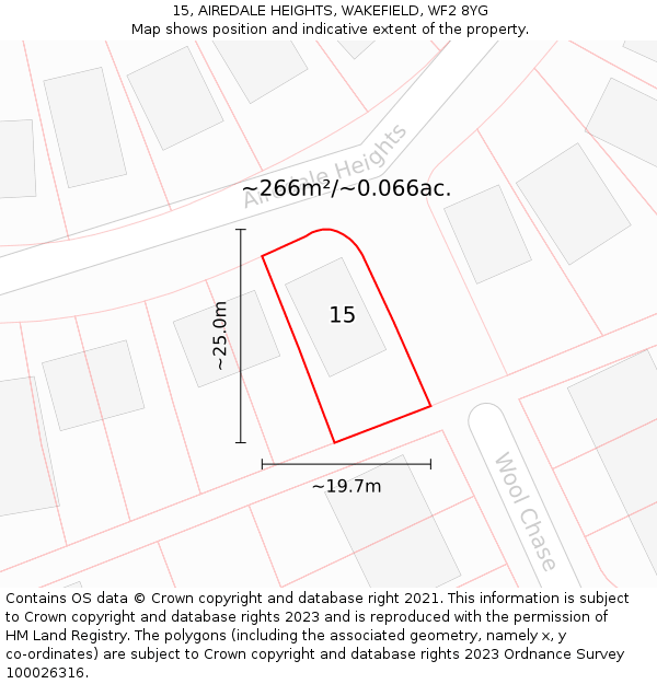 15, AIREDALE HEIGHTS, WAKEFIELD, WF2 8YG: Plot and title map
