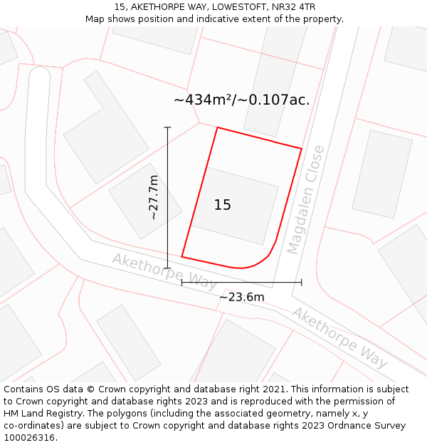 15, AKETHORPE WAY, LOWESTOFT, NR32 4TR: Plot and title map