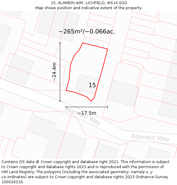 15, ALAMEIN WAY, LICHFIELD, WS14 0GG: Plot and title map