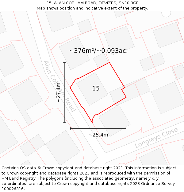 15, ALAN COBHAM ROAD, DEVIZES, SN10 3GE: Plot and title map
