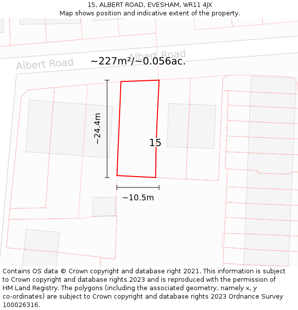 15, ALBERT ROAD, EVESHAM, WR11 4JX: Plot and title map