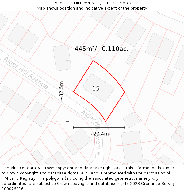 15, ALDER HILL AVENUE, LEEDS, LS6 4JQ: Plot and title map