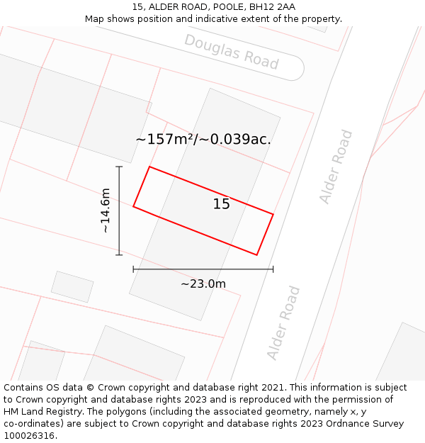 15, ALDER ROAD, POOLE, BH12 2AA: Plot and title map