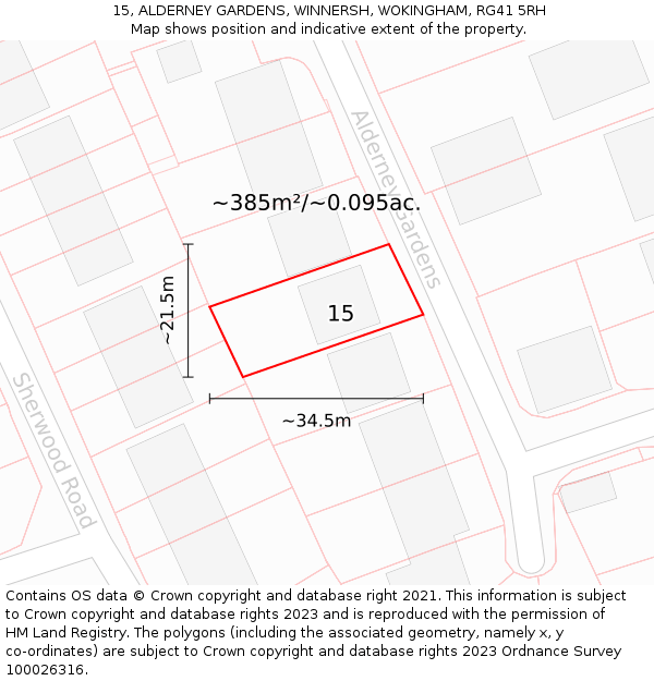 15, ALDERNEY GARDENS, WINNERSH, WOKINGHAM, RG41 5RH: Plot and title map