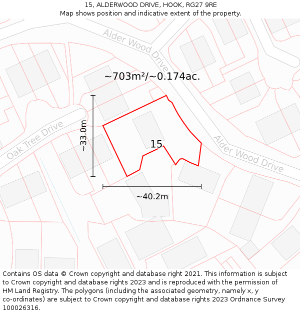 15, ALDERWOOD DRIVE, HOOK, RG27 9RE: Plot and title map