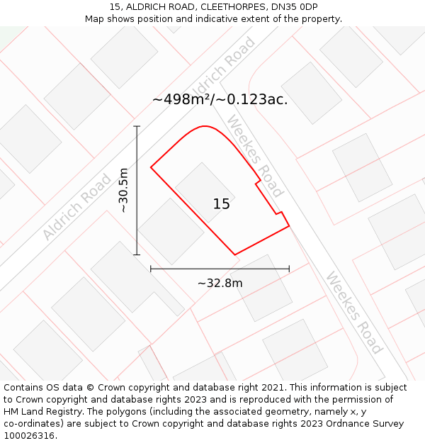 15, ALDRICH ROAD, CLEETHORPES, DN35 0DP: Plot and title map